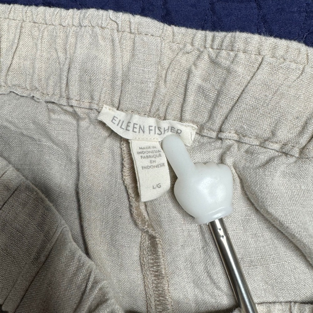 EILEEN FISHER Linen Cropped Pants Beige Elastic Waist Wide Leg Women's L G‎ Read - Picture 4 of 7